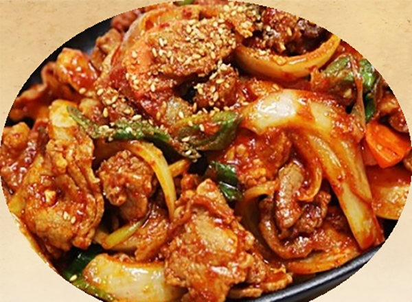 Order Spicy Pork 辣猪肉 제육볶음 food online from Four Plus 3 Korean Bbq store, Eugene on bringmethat.com