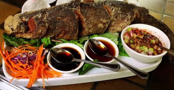 Order Deep Fried Whole Catfish food online from Chandara Thai On Larchmont store, Los Angeles on bringmethat.com