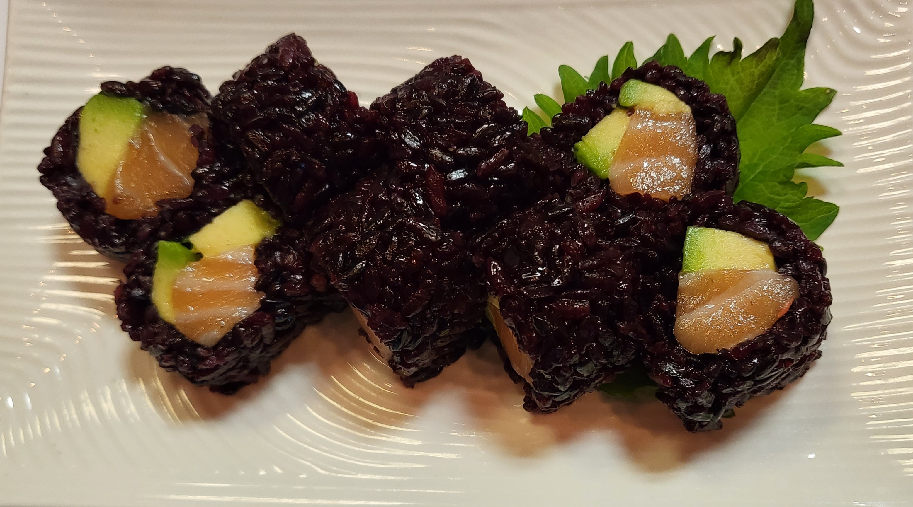 Order Salmon Avocado Black rice Roll food online from Sushi Tanuki store, Las Vegas on bringmethat.com