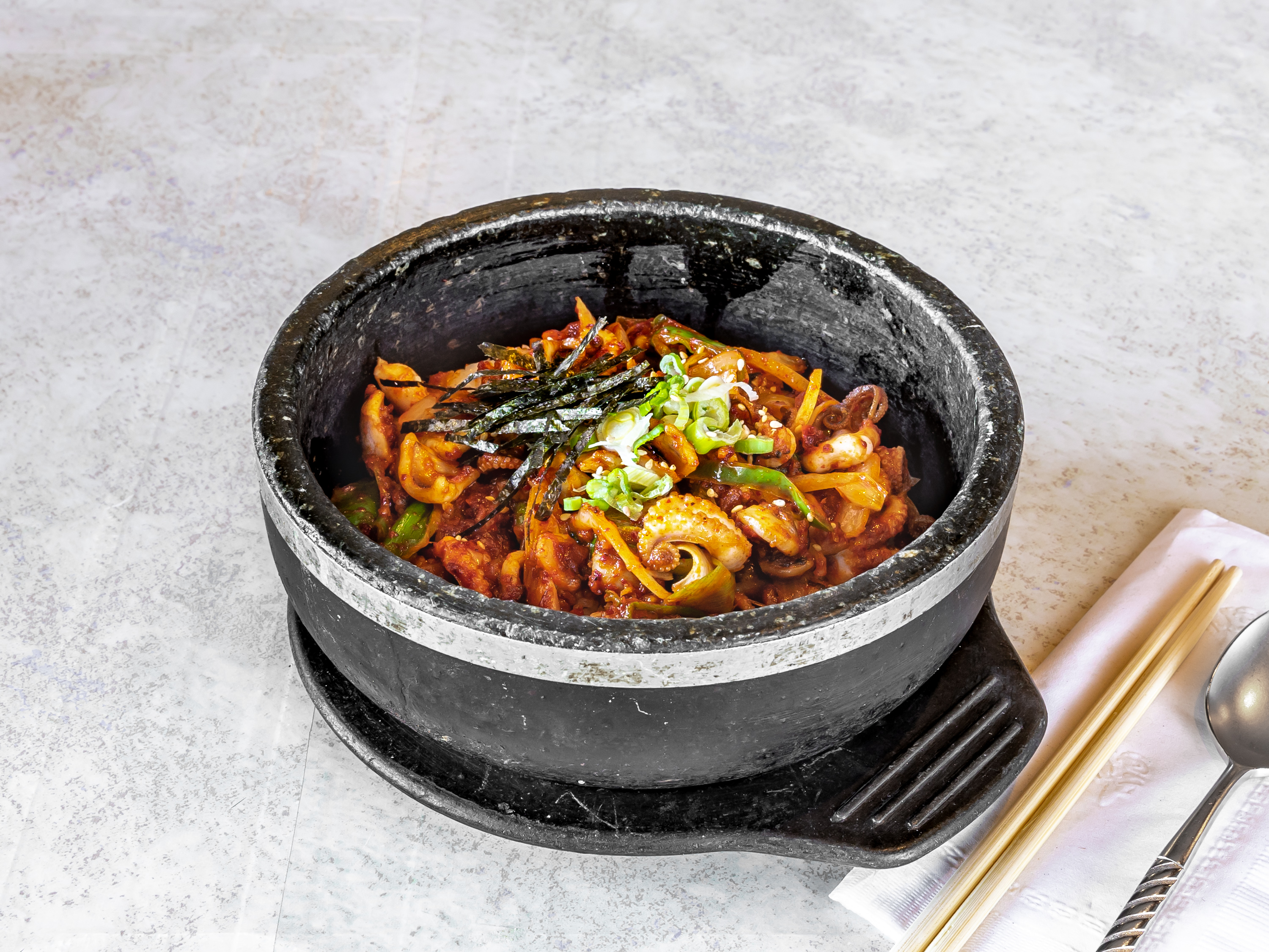 Order Baby Octopus Dolsot Bi Bim Bap 쭈꾸미곱돌 비빔밥 food online from Go Ba Woo store, Tappan on bringmethat.com