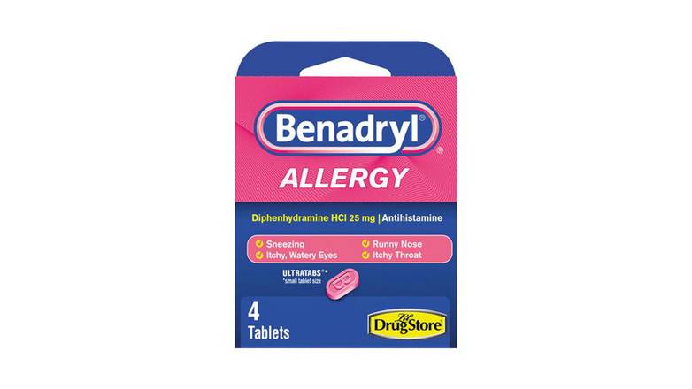 Order Benadryl Allergy Relief Tablet - 4 Count food online from Trumbull Mobil store, Trumbull on bringmethat.com