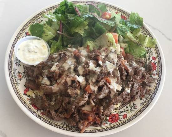 Order 19. Beef Shawarma Plate food online from Wally Cafe store, Rocklin on bringmethat.com