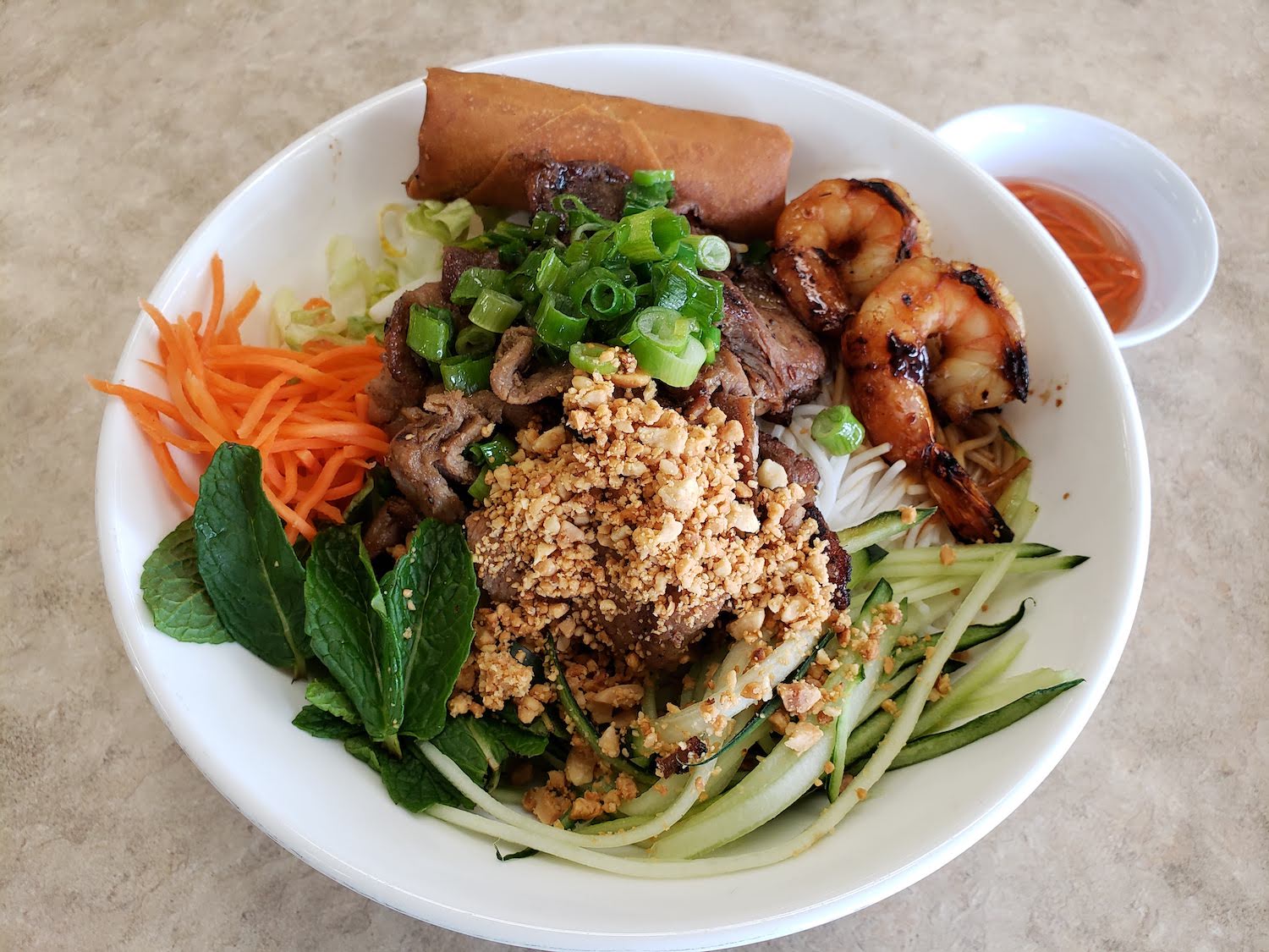 Order 62. Bun Tom Thit Nuong Cha Gio food online from Pho An Hoa store, San Leandro on bringmethat.com