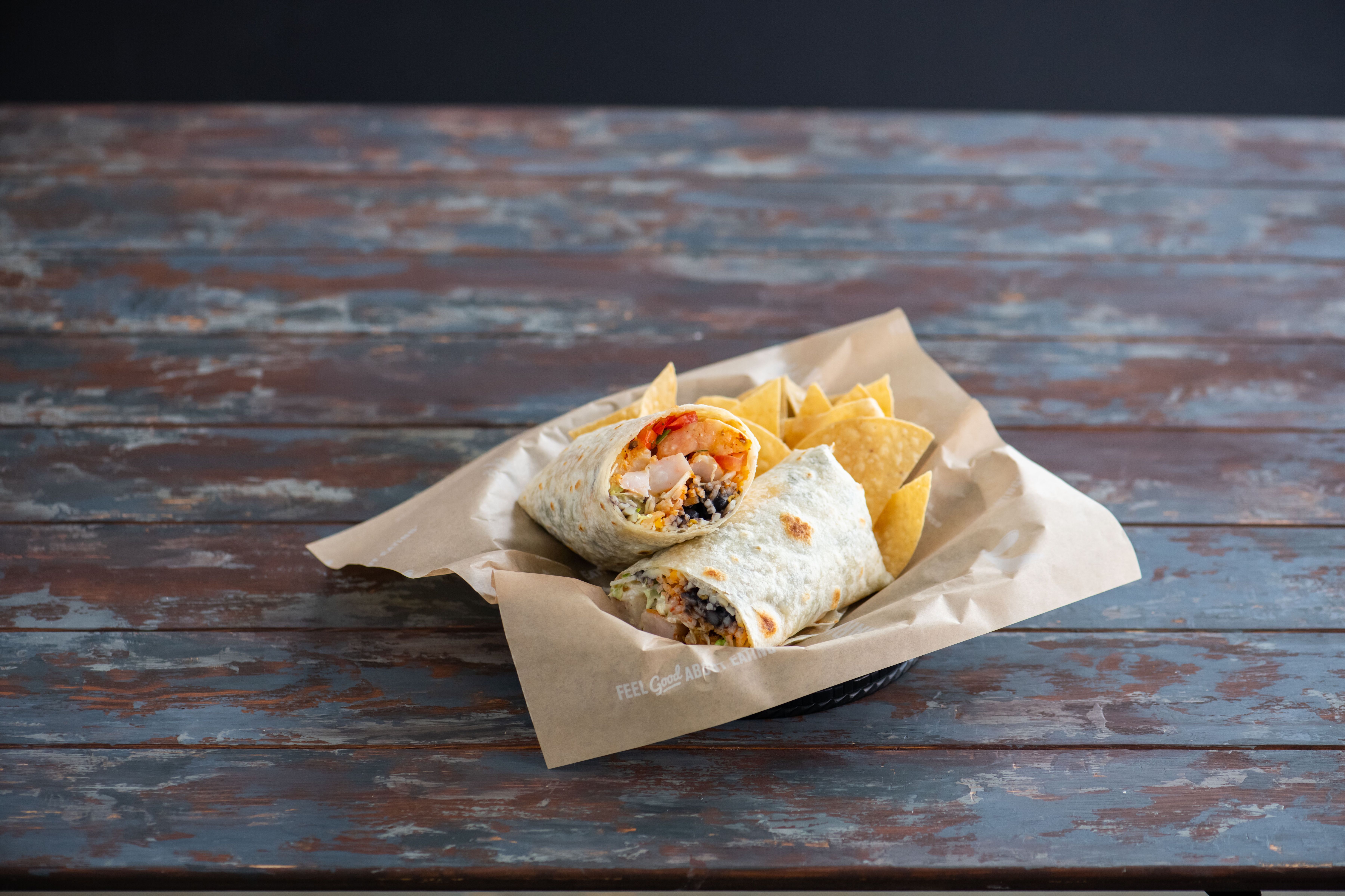 Order Wild Caught Grilled Shrimp Burrito food online from Sharky Woodfired Mexican Grill store, Beverley Hills on bringmethat.com