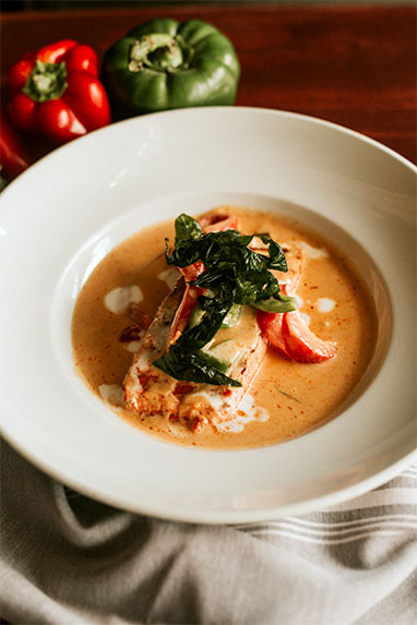 Order Salmon Panang Curry food online from Yes Siam Thai Cafe And Bar store, Seattle on bringmethat.com