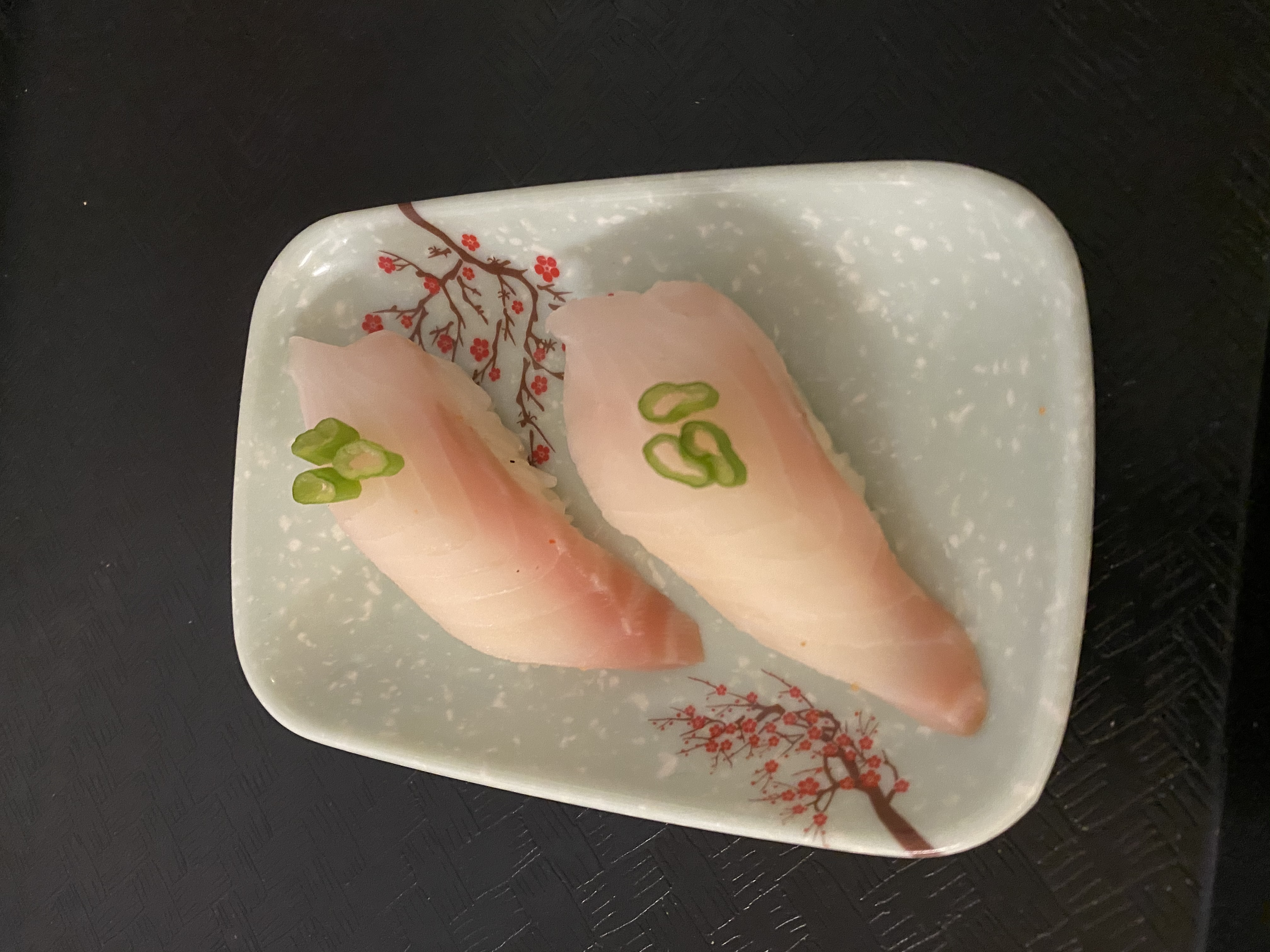 Order 52. Tai Nigiri 红鲷鱼贴面 food online from Tengu Sushi store, Newport on bringmethat.com