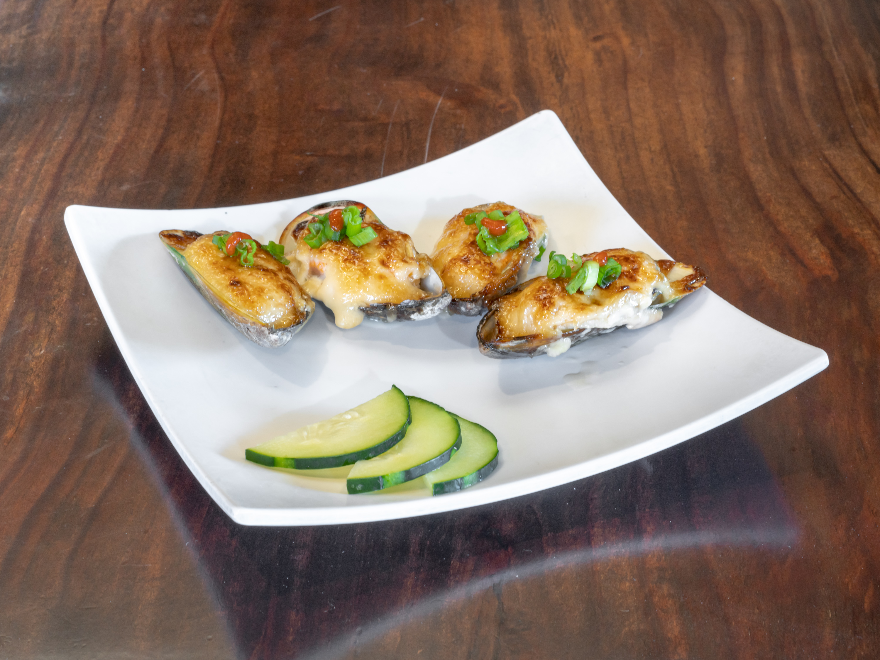 Order Baked Green Mussels food online from Hikari Sushi And Ramen store, Corona on bringmethat.com