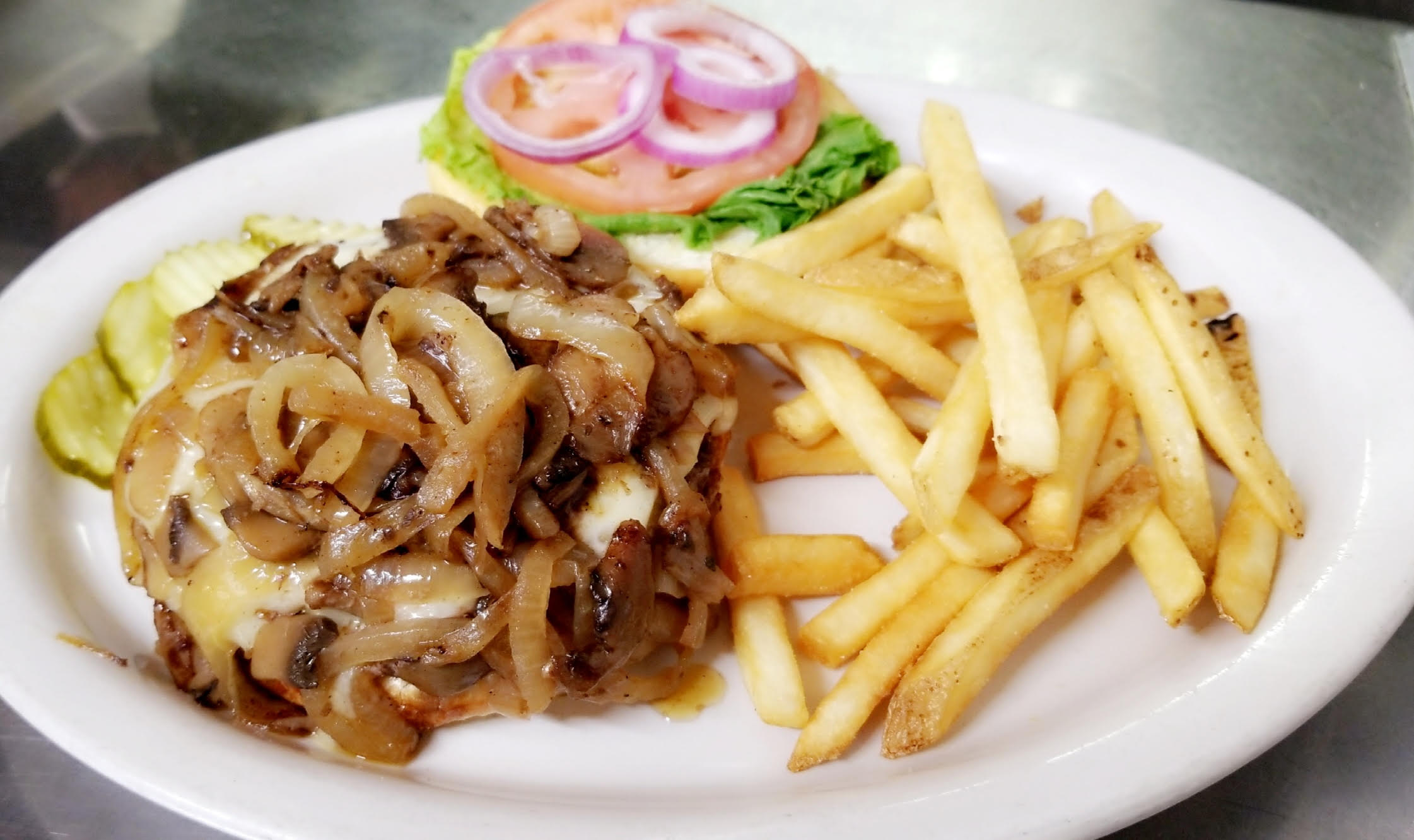 Order Swiss and Shroom Burger food online from City Tap and Grill store, Norridge on bringmethat.com