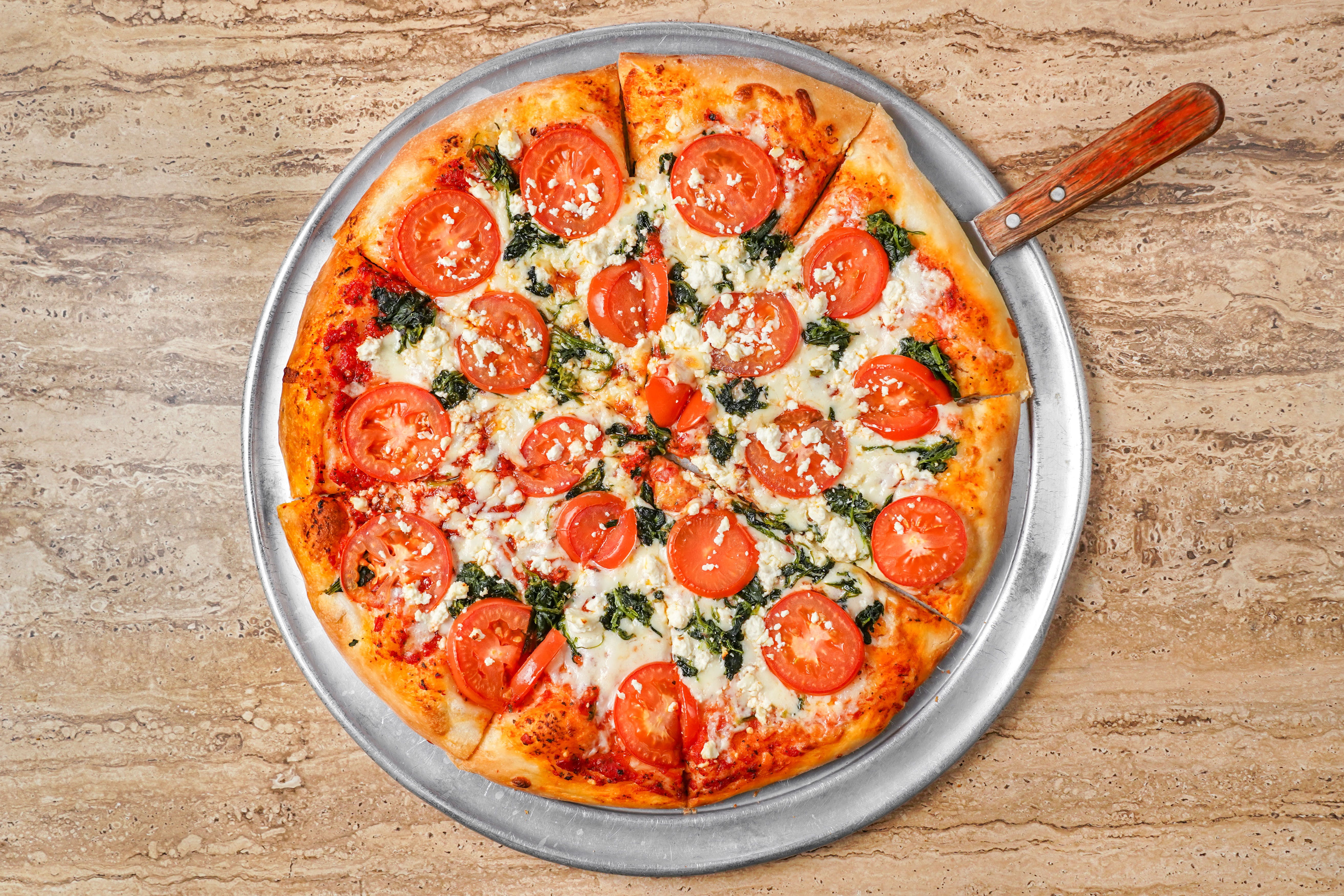 Order Mediterranean Pizza - Small 10" food online from Chicagos Pizza store, San Antonio on bringmethat.com