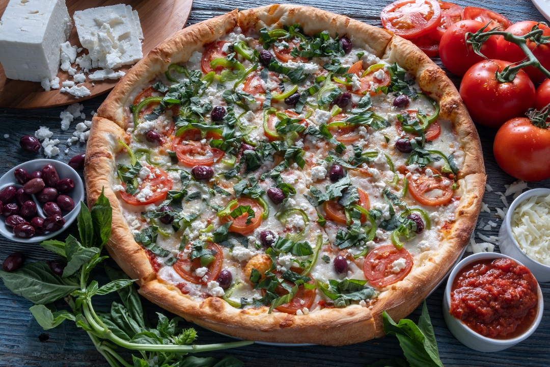 Order Greek Pizza* food online from Slice Of La store, Studio City on bringmethat.com