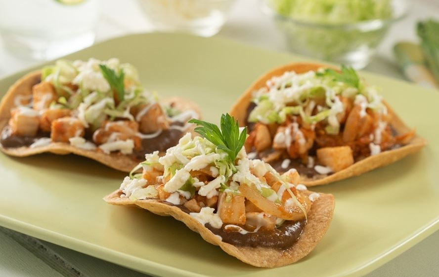Order TOSTADAS WITH SEAFOOD - TOSTADAS CON MARISCOS food online from Kirk Tacos Fusion store, Brooklyn on bringmethat.com