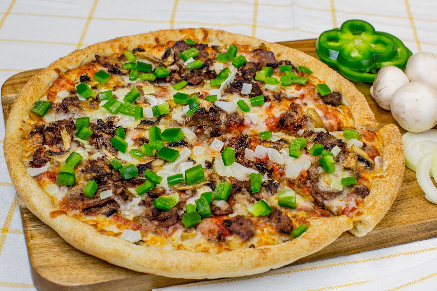 Order Sarpino's Steak Pizza - Personal 8'' food online from Sarpino's Pizzeria store, Chicago on bringmethat.com