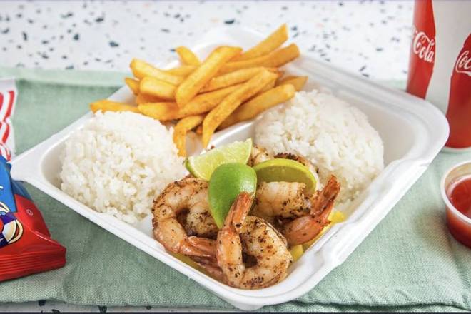 Order Shrimp Rice Plate food online from Porky's Kauai store, Lehi on bringmethat.com
