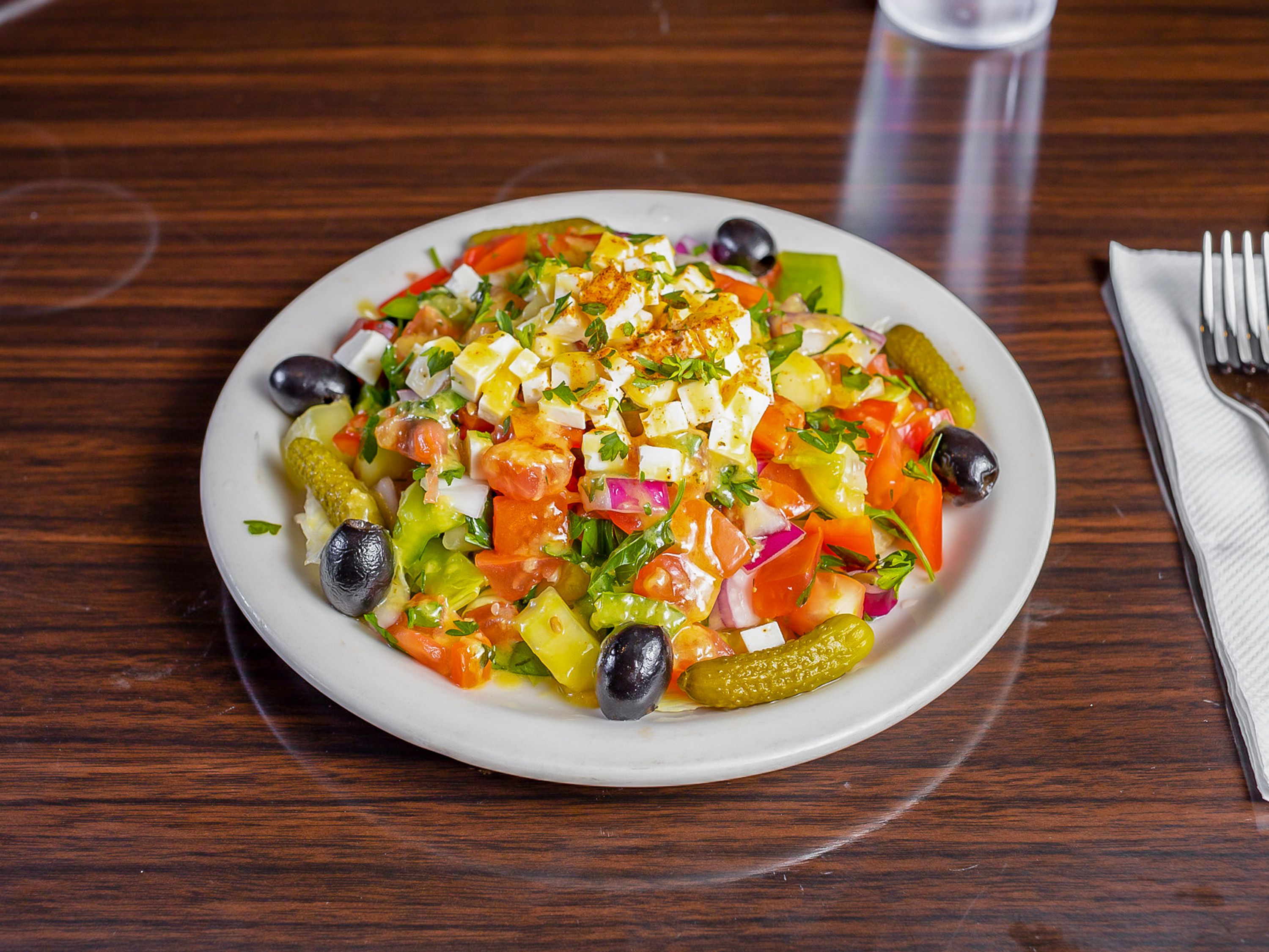 Order Greek Salad food online from Geary Kebab House store, San Francisco on bringmethat.com
