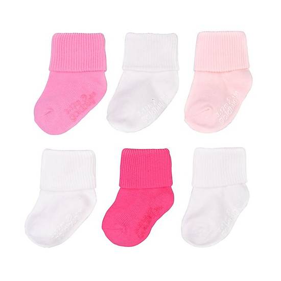 Order goldbug™ Size 0-3M 6-Pack Folded Cuff Socks in Pink/White food online from Bed Bath & Beyond store, Daly City on bringmethat.com