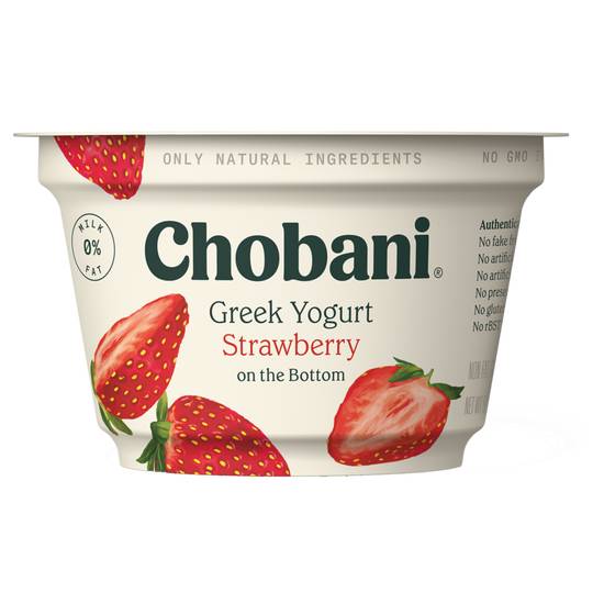 Order Chobani Strawberry on the Bottom Non-Fat Greek Yogurt 5.3oz food online from Everyday Needs by Gopuff store, Stamford on bringmethat.com