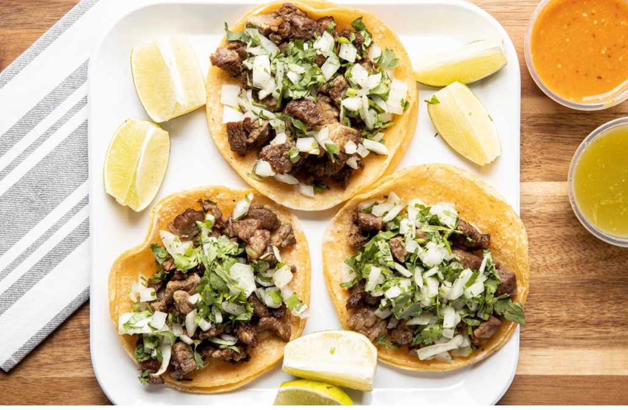 Order 3 Tacos Plate food online from Dino Mart 2 store, Fresno on bringmethat.com