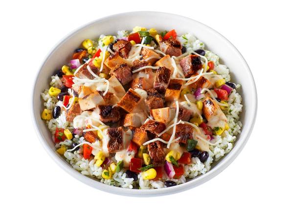 Order NEW Steak & Chicken Protein Bowl food online from Qdoba Mexican Eats store, Clarksburg on bringmethat.com