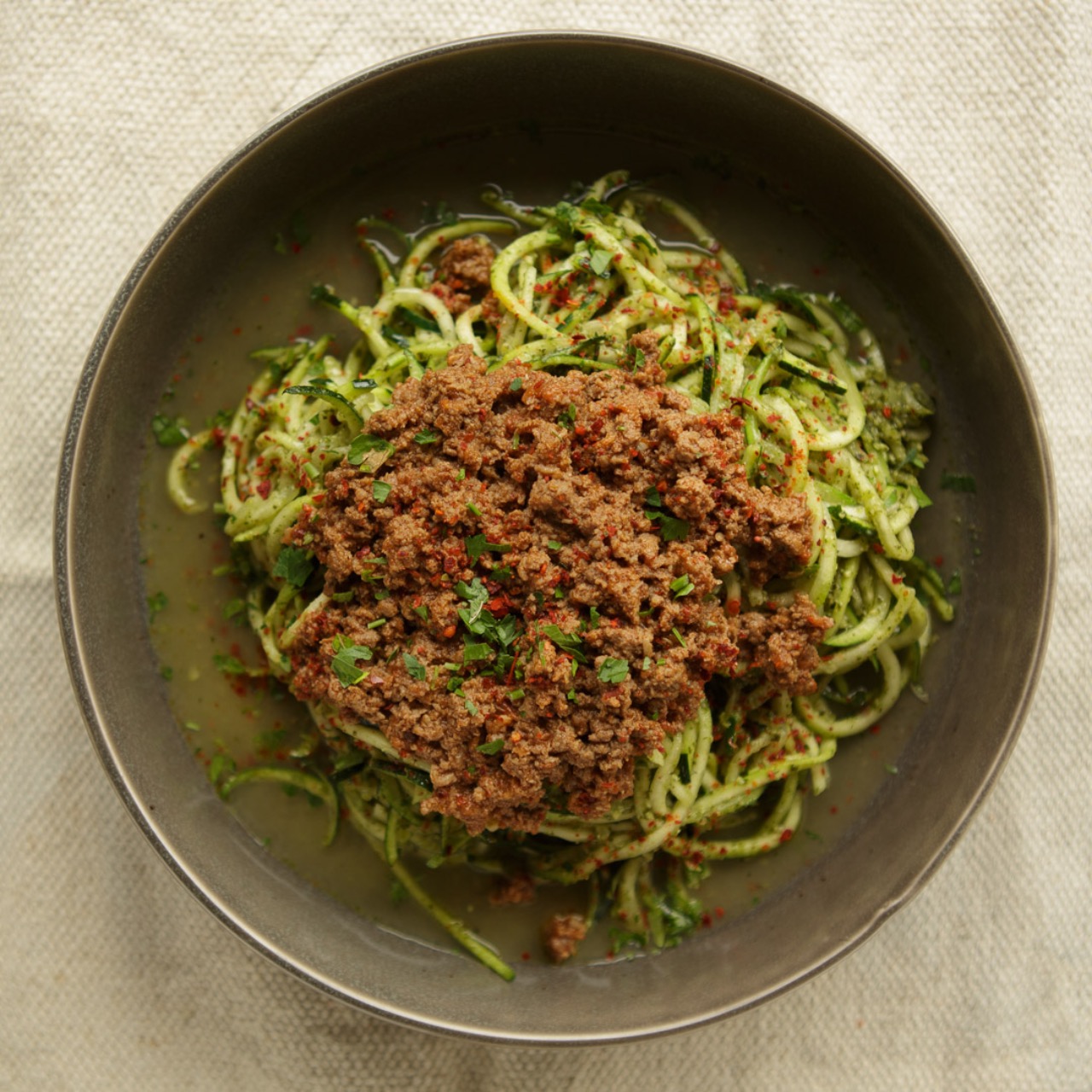 Order Ground Beef Pesto Zoodle food online from ZOODLE HOT BAR store, San Francisco on bringmethat.com