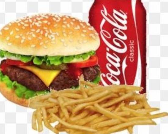 Order Burger combo (Fries & 12oz Drink) food online from Amili's Pizzeria store, Plum on bringmethat.com