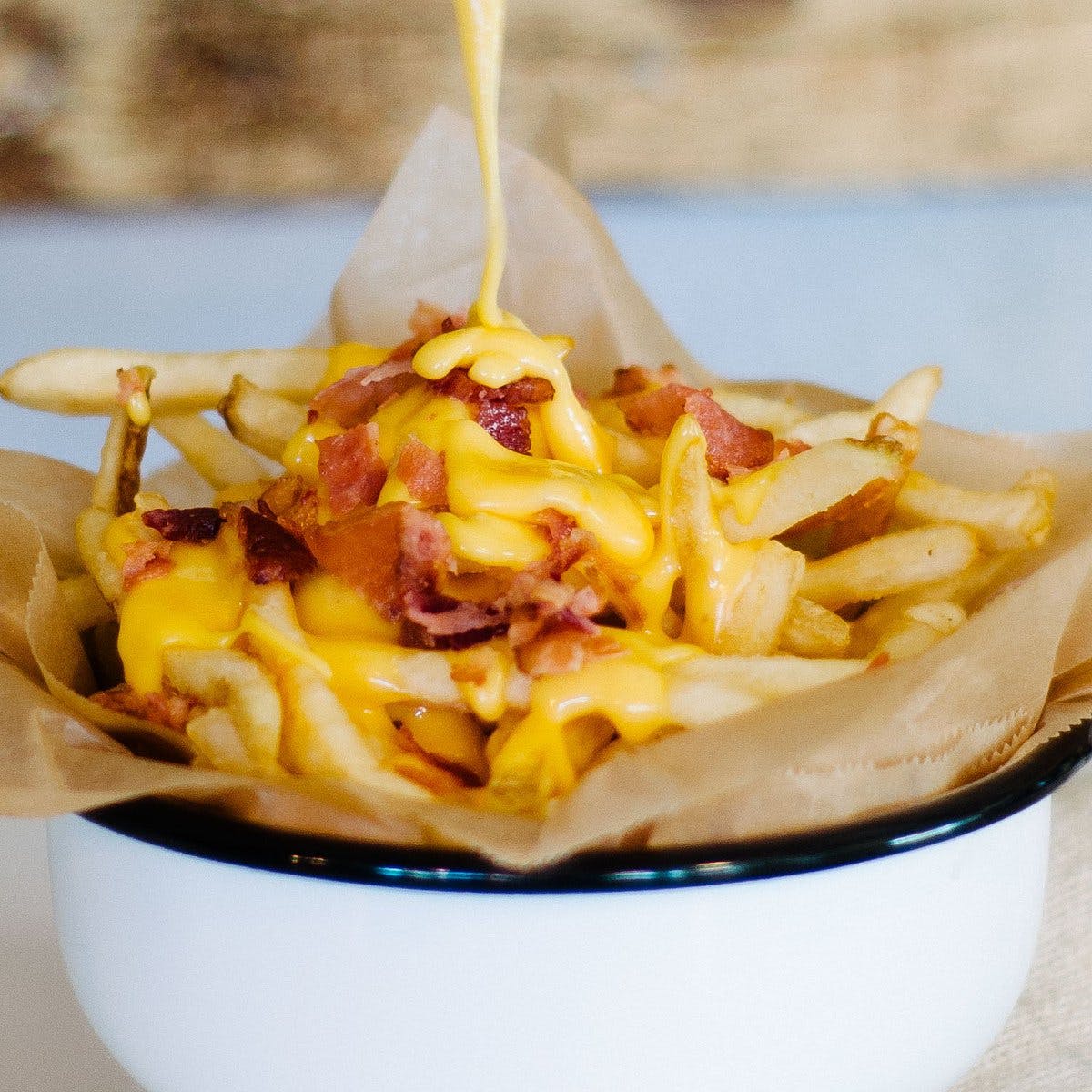 Order Bacon Cheese Fries - Appetizer food online from Little clown pizza & restaurant store, Chicago on bringmethat.com