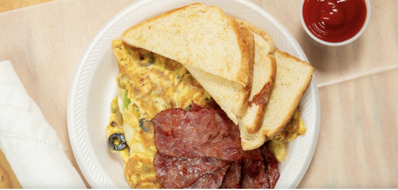 Order Western Omelet with Bacon or Sausage Toast Platter  food online from Shebamz Grill store, Albany on bringmethat.com