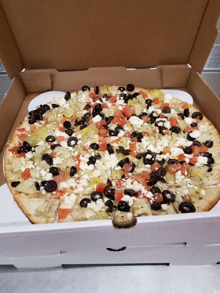 Order Mediterranean Pizza - X-Small 7" food online from Pizza Parlor store, Iron River on bringmethat.com