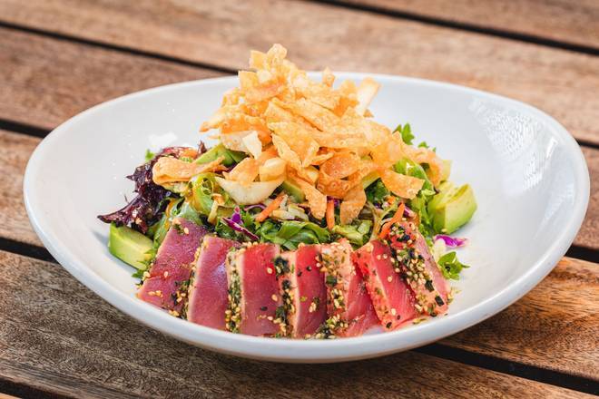 Order Seared Furikake Crusted Ahi Tuna Salad food online from Eureka! store, Huntington Beach on bringmethat.com