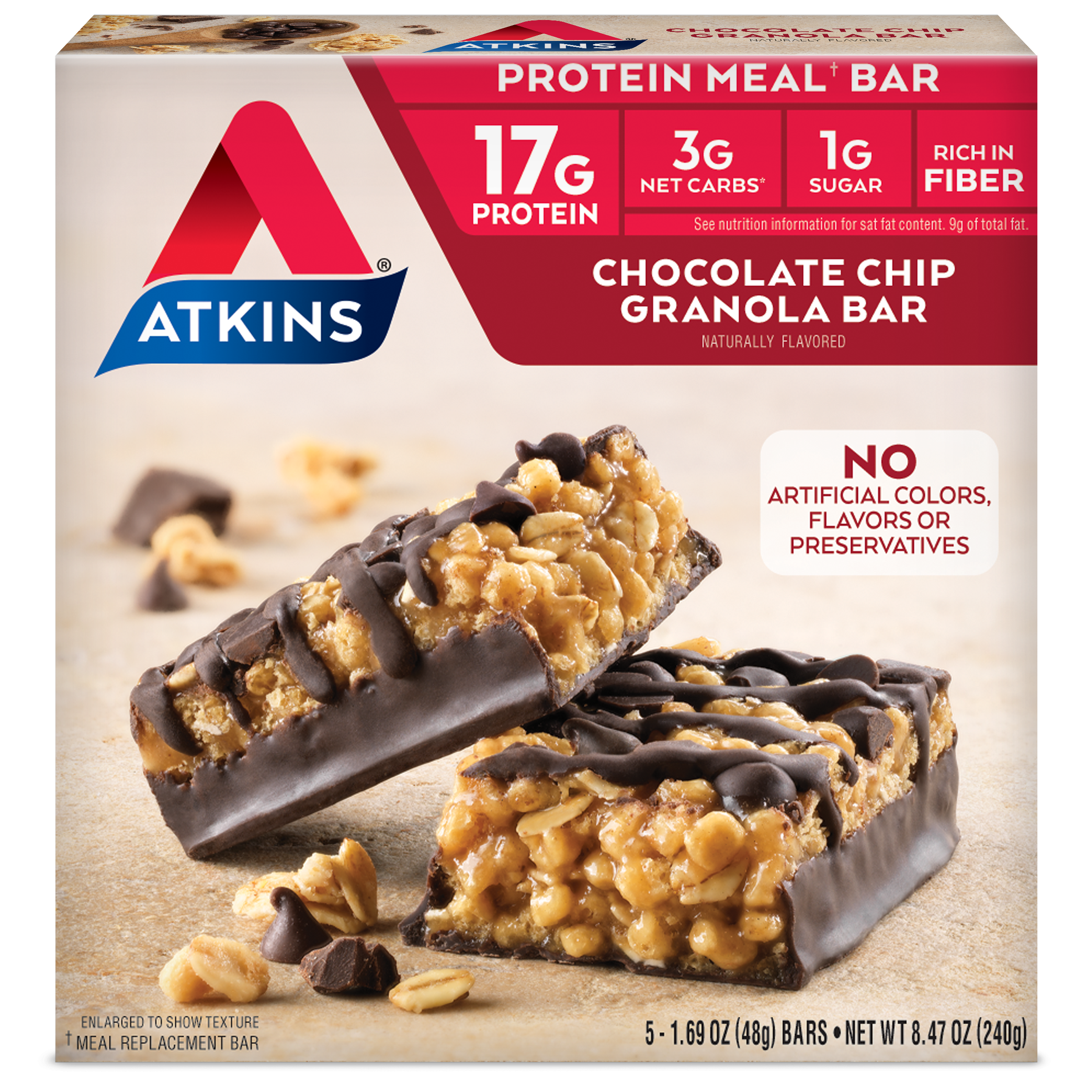 Order Atkins Protein-Rich Meal Bar - Chocolate Chip Granola, 1.69 oz, 5 pk food online from Rite Aid store, READING on bringmethat.com
