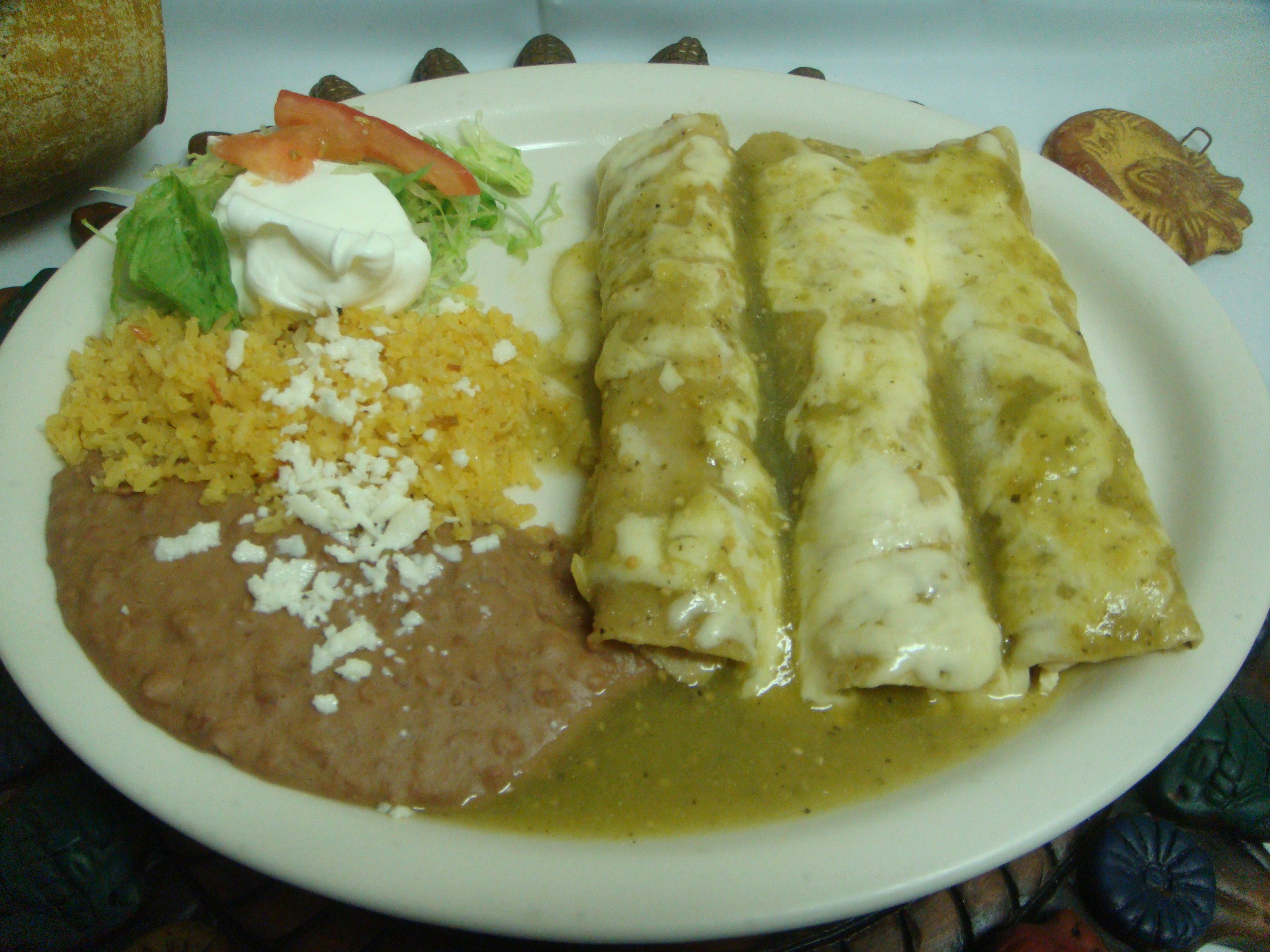 Order Enchiladas de Carne Plato food online from Playa Las Tunas Restaurant store, Los Angeles on bringmethat.com