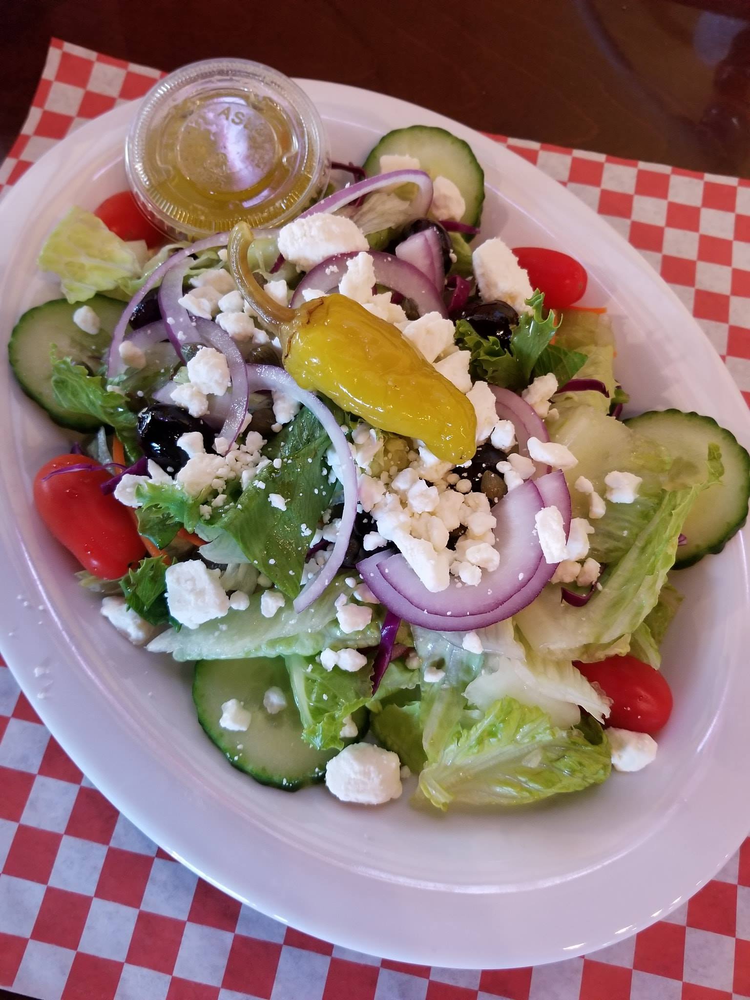 Order Greek Salad food online from 521 BBQ & Grill store, Tega Cay on bringmethat.com