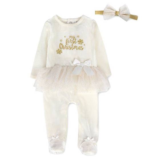 Order Baby Essentials® Size 6M My First Christmas Long Sleeve Footie with Tutu in White food online from Bed Bath & Beyond store, Lancaster on bringmethat.com