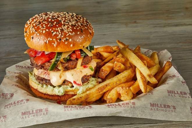 Order SMASHED QUESO BURGER food online from Miller Ale House Rockaway store, Rockaway Township on bringmethat.com