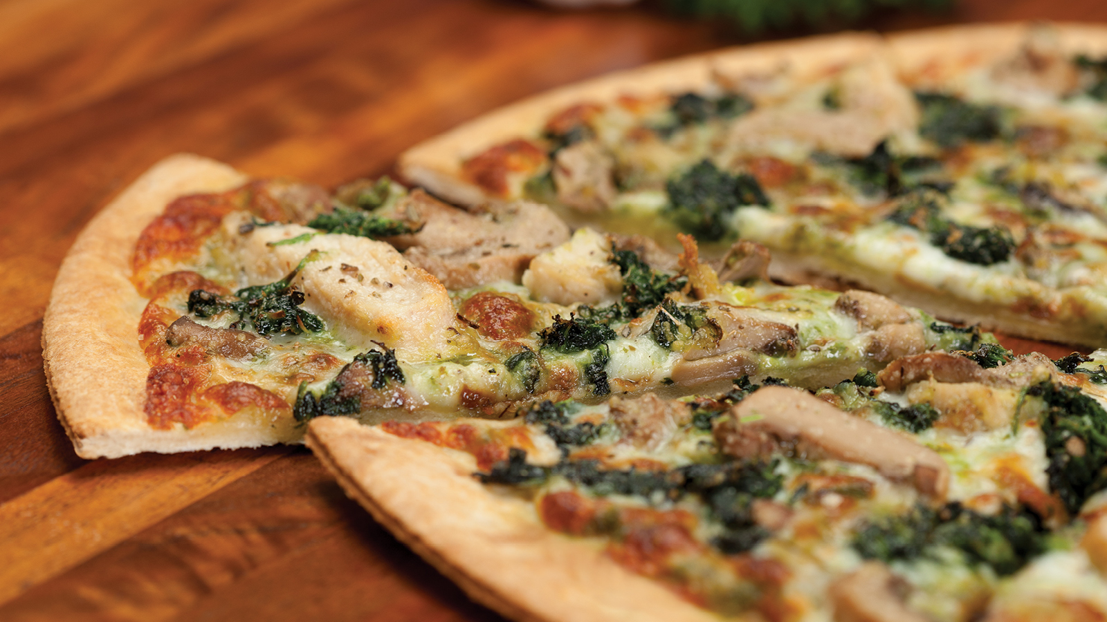 Order Super Specialty Pesto Chicken & Spinach food online from Godfathers Pizza store, Cedar Rapids on bringmethat.com