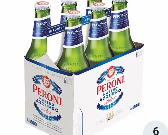 Order Peroni Nastro Azzurro 5.1 % ABV 6pk-11oz Btls food online from Sousa Wines & Liquors store, Mountain View on bringmethat.com