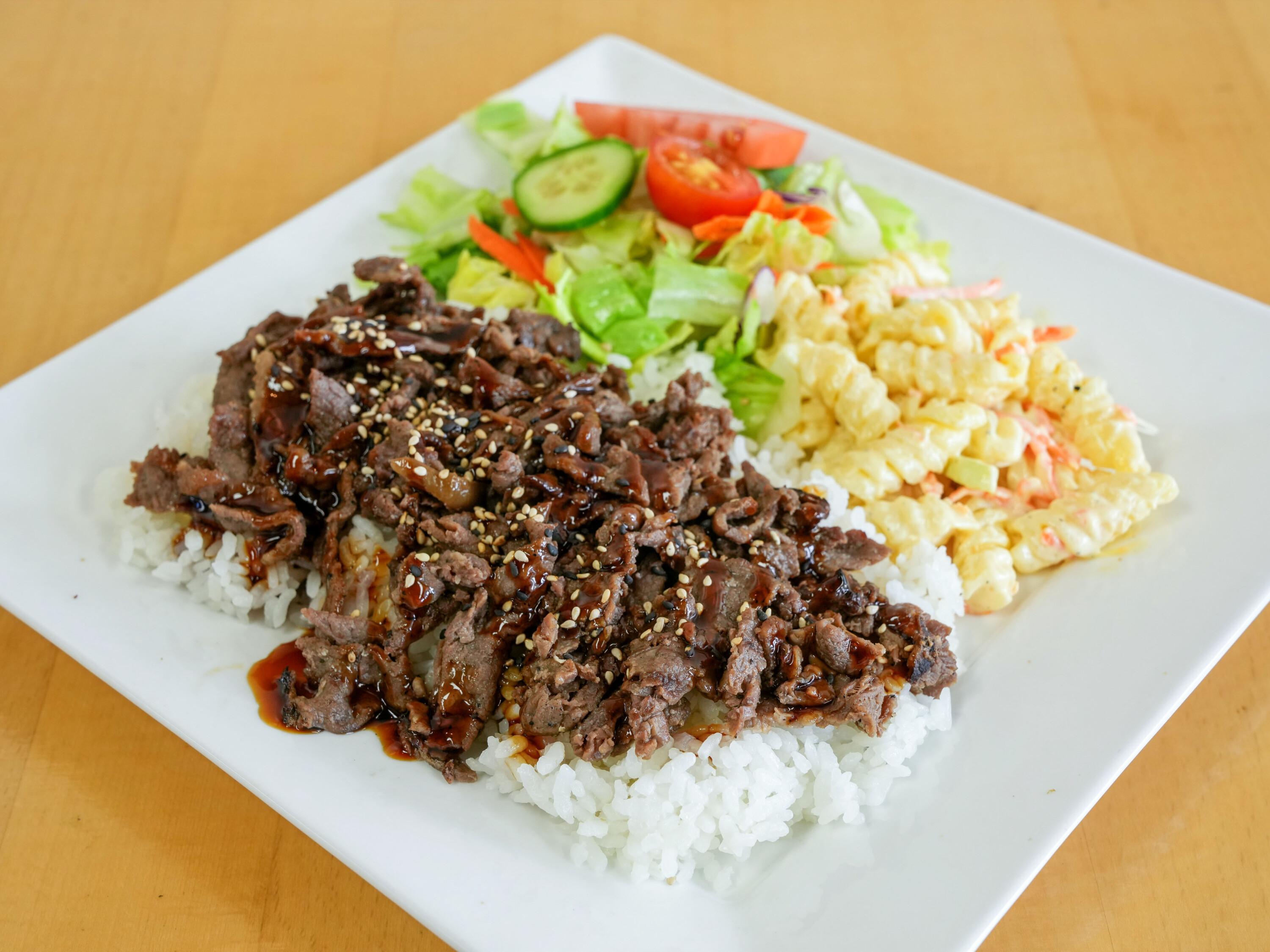 Order Beef Teriyaki Plate food online from Hayashi store, Mission Viejo on bringmethat.com