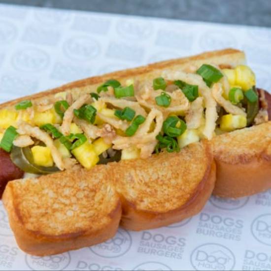 Order Pineapple Express Haus Dogs food online from Bad-Ass Breakfast Burritos store, Austin on bringmethat.com