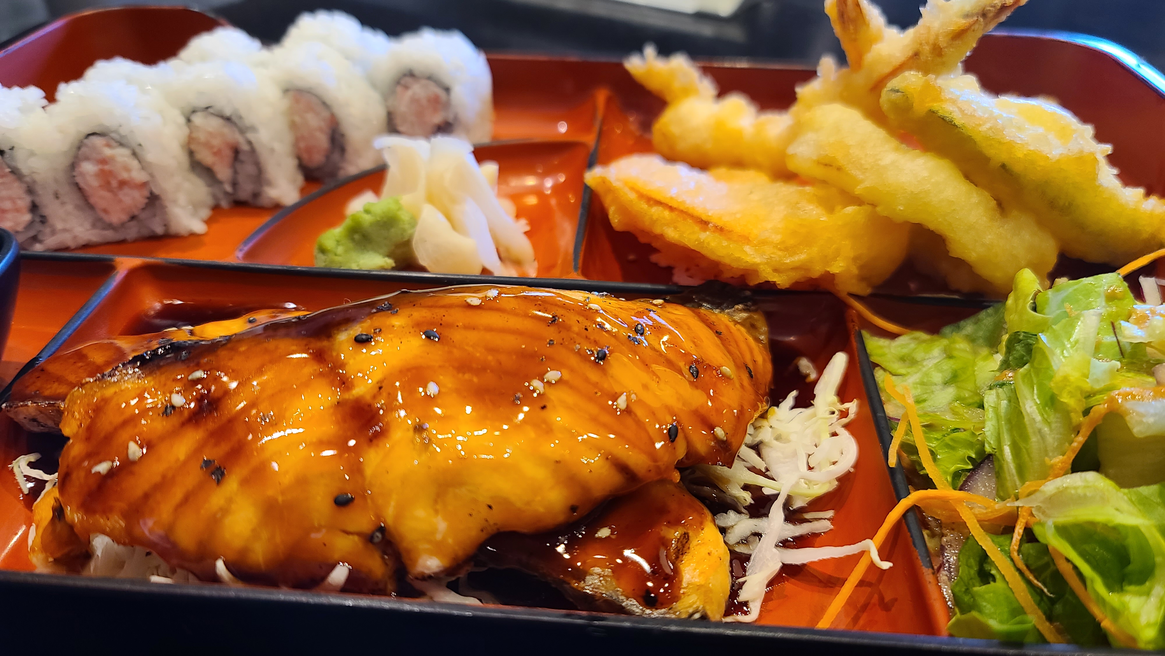 Order Salmon Teriyaki Bento Special food online from Sushi Mon store, Las Vegas on bringmethat.com