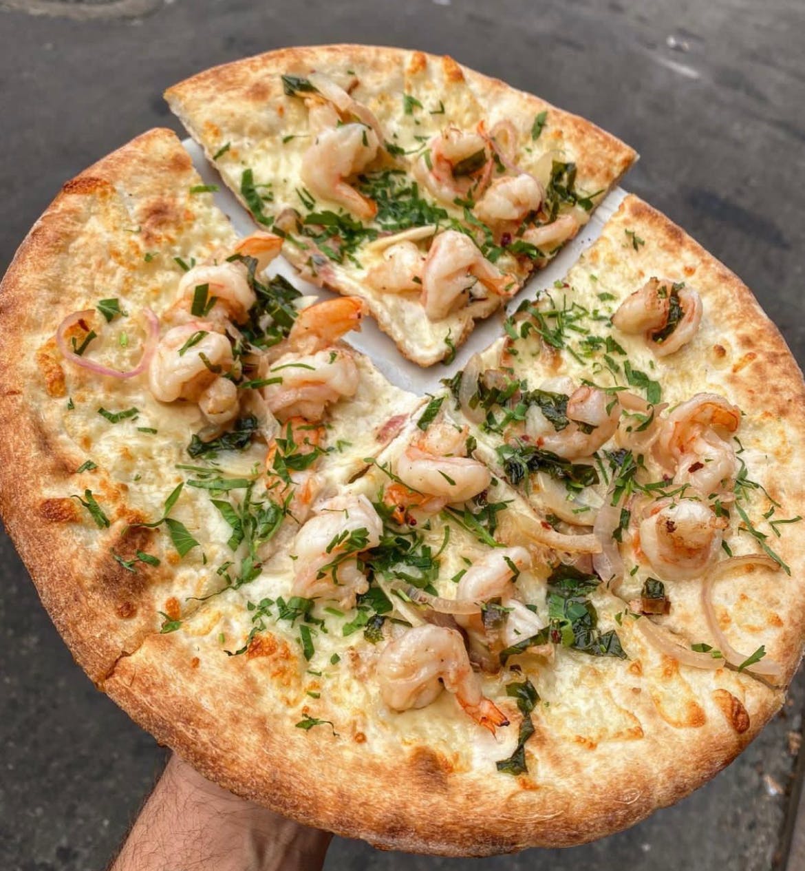Order Shrimp Scampi Pizza - Personal 8 inch food online from The Bedford store, Brooklyn on bringmethat.com