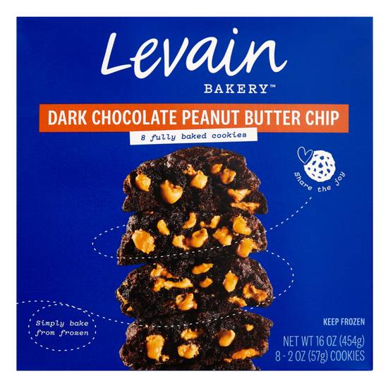 Order Levain Bakery Dark Chocolate Peanut Butter Chip Frozen Fully-Baked Cookies 8ct food online from Everyday Needs by Gopuff store, Stamford on bringmethat.com
