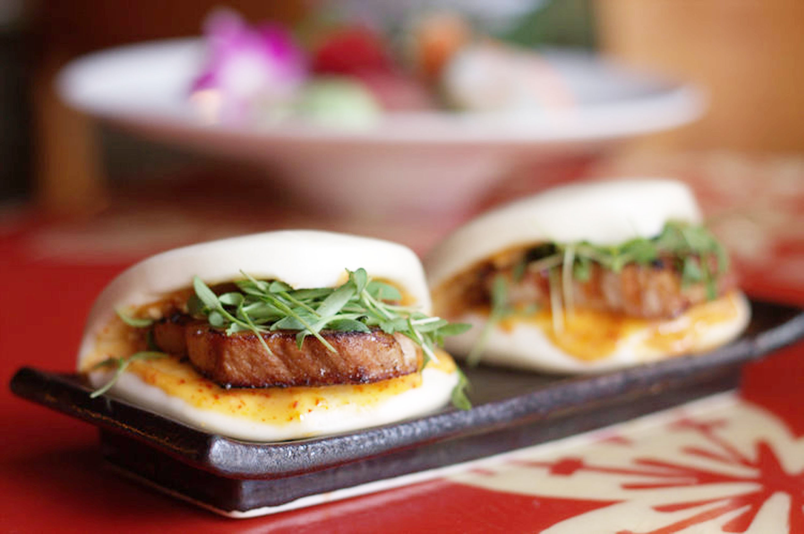 Order Pork Belly Buns food online from Zutto Japanese American Pub store, New York on bringmethat.com