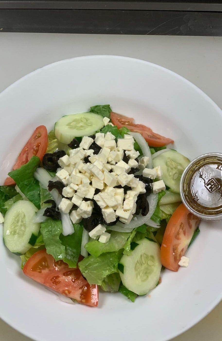 Order Greek Salad - Salad food online from Little Charlie Pizza store, Williamsburg on bringmethat.com