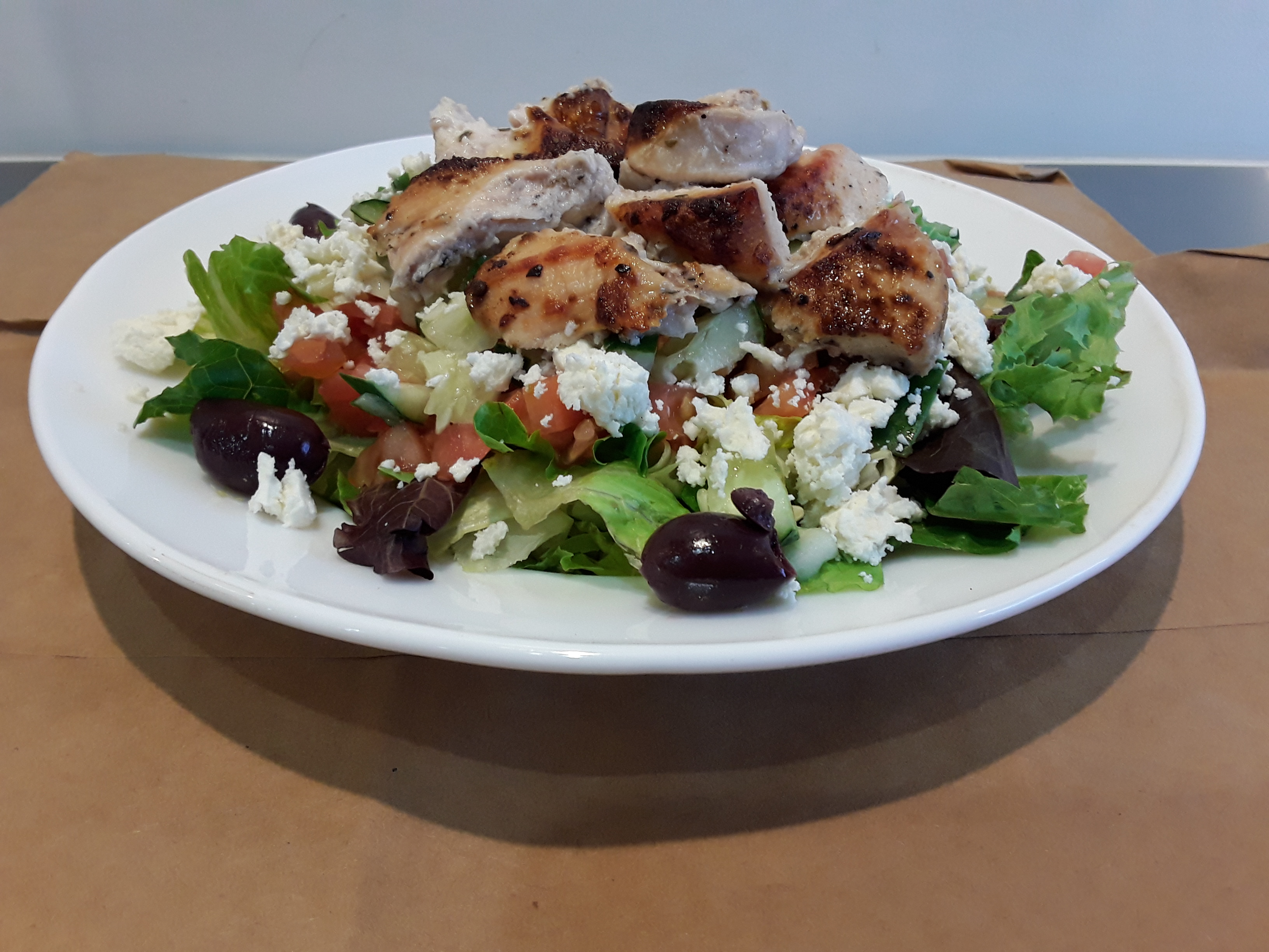 Order Greek Salad (Optional to Add Protein) food online from Eva's Kitchen store, Kew Gardens on bringmethat.com