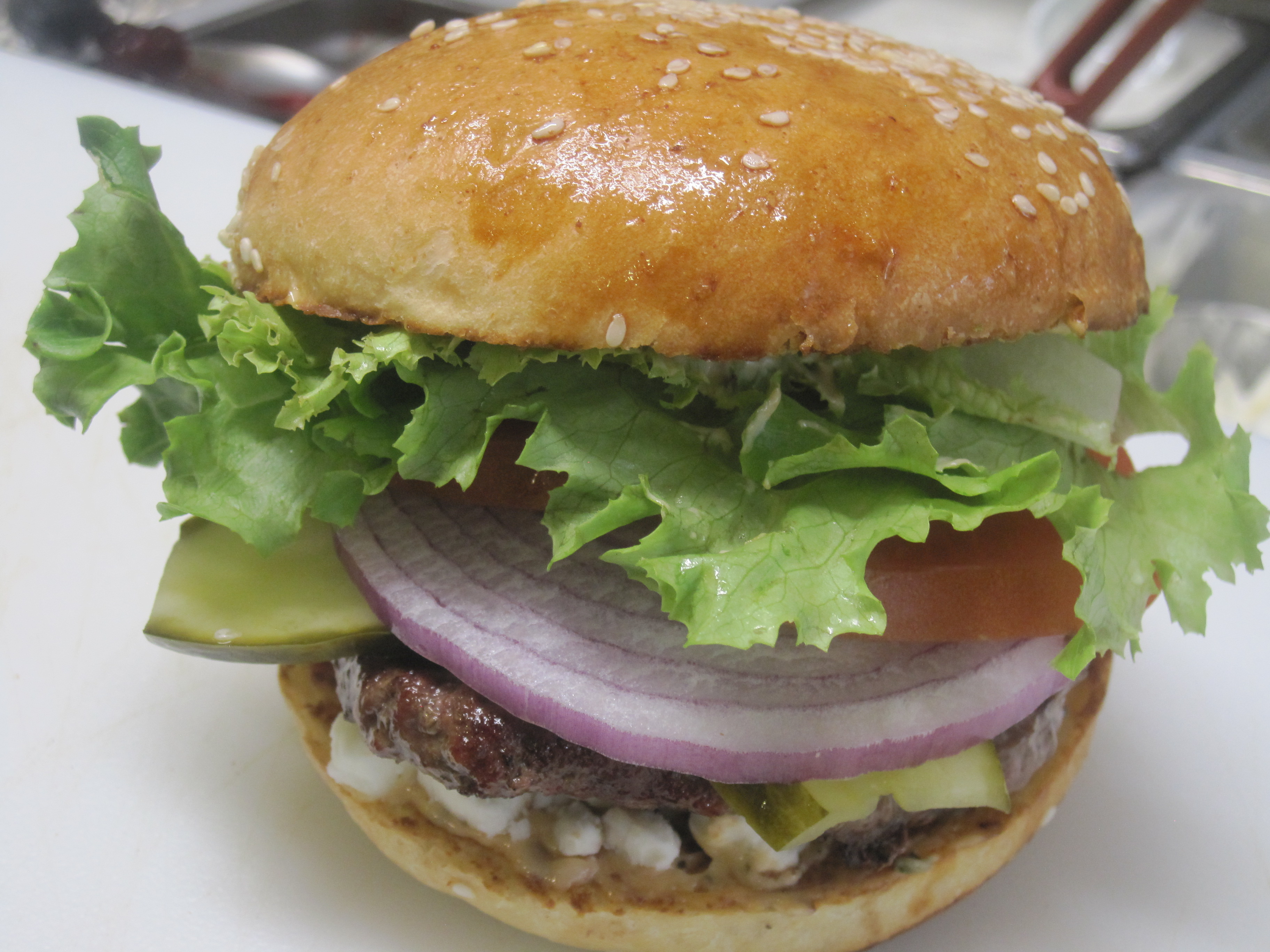 Order Goat Cheese Burger food online from La Bakery store, Carson City on bringmethat.com