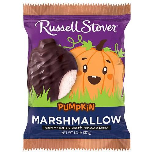 Order Russell Stover Halloween Marshmallow Chocolate Pumpkin Marshmallow Covered in Dark Chocolate - 1.3 oz food online from Walgreens store, Loudonville on bringmethat.com