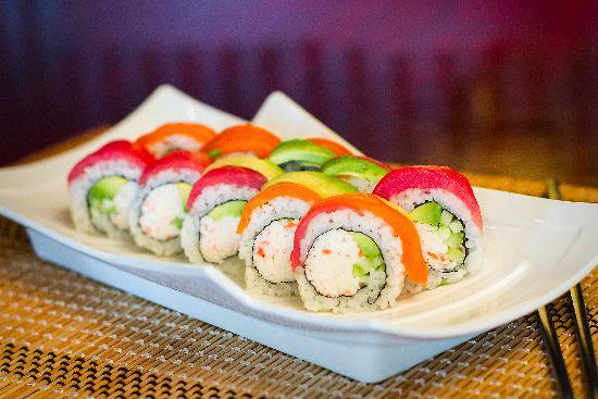 Order Rainbow Sushi Roll food online from Wasabi Sushi store, Troutdale on bringmethat.com