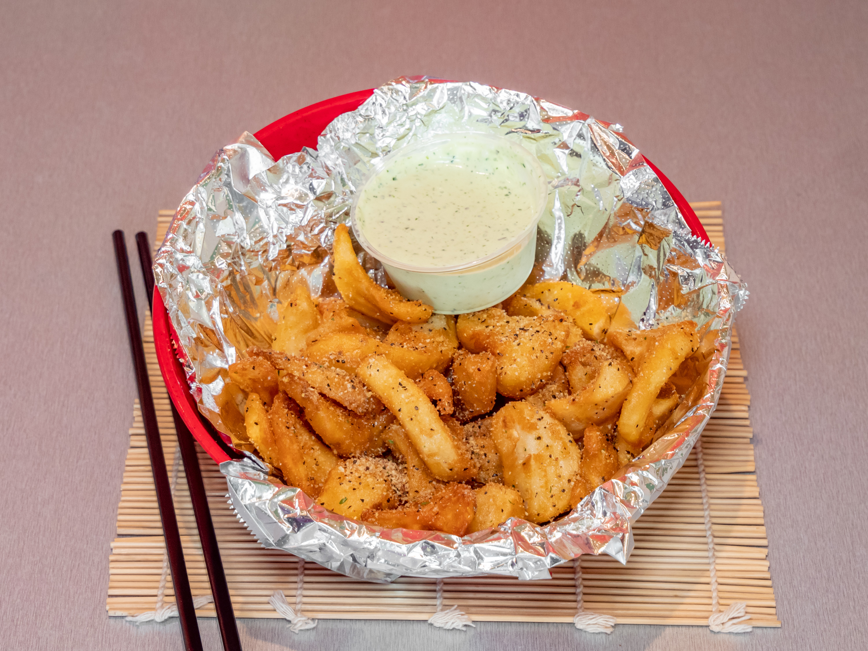 Order Garlic Butter Fries  food online from Roostar Vietnamese Grill store, Houston on bringmethat.com