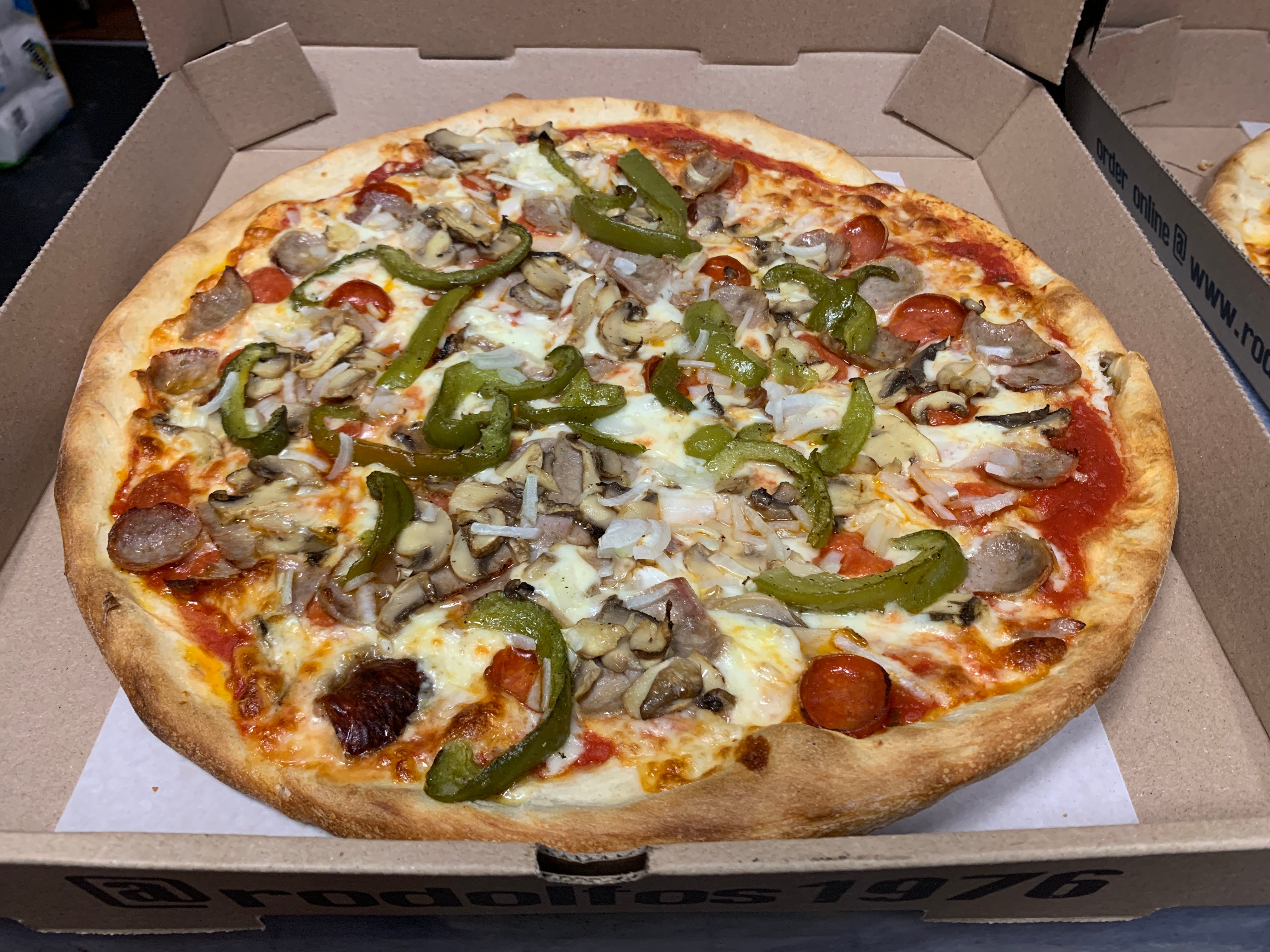 Order The Works Pizza - Personal food online from Rodolfo Pizzeria store, South Plainfield on bringmethat.com
