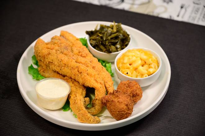 Order Catfish Fillet and Chips (2 pcs) food online from Who's Got Soul Southern Cafe store, Decatur on bringmethat.com