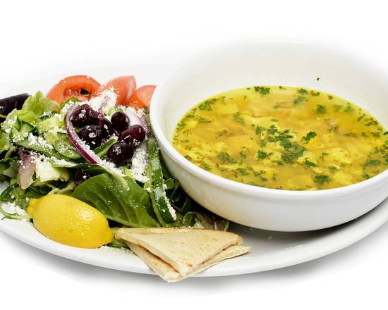 Order Soup and Salad Combo food online from George's Greek Grill-Fig at 7th store, Los Angeles on bringmethat.com